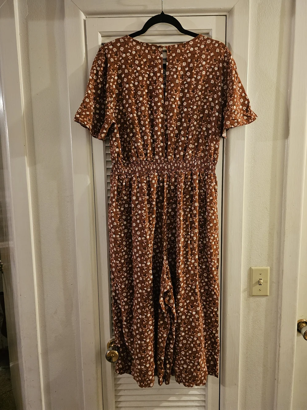 Luxology Rust Floral Smocked-Waist Jumpsuit - Picture 2 of 3